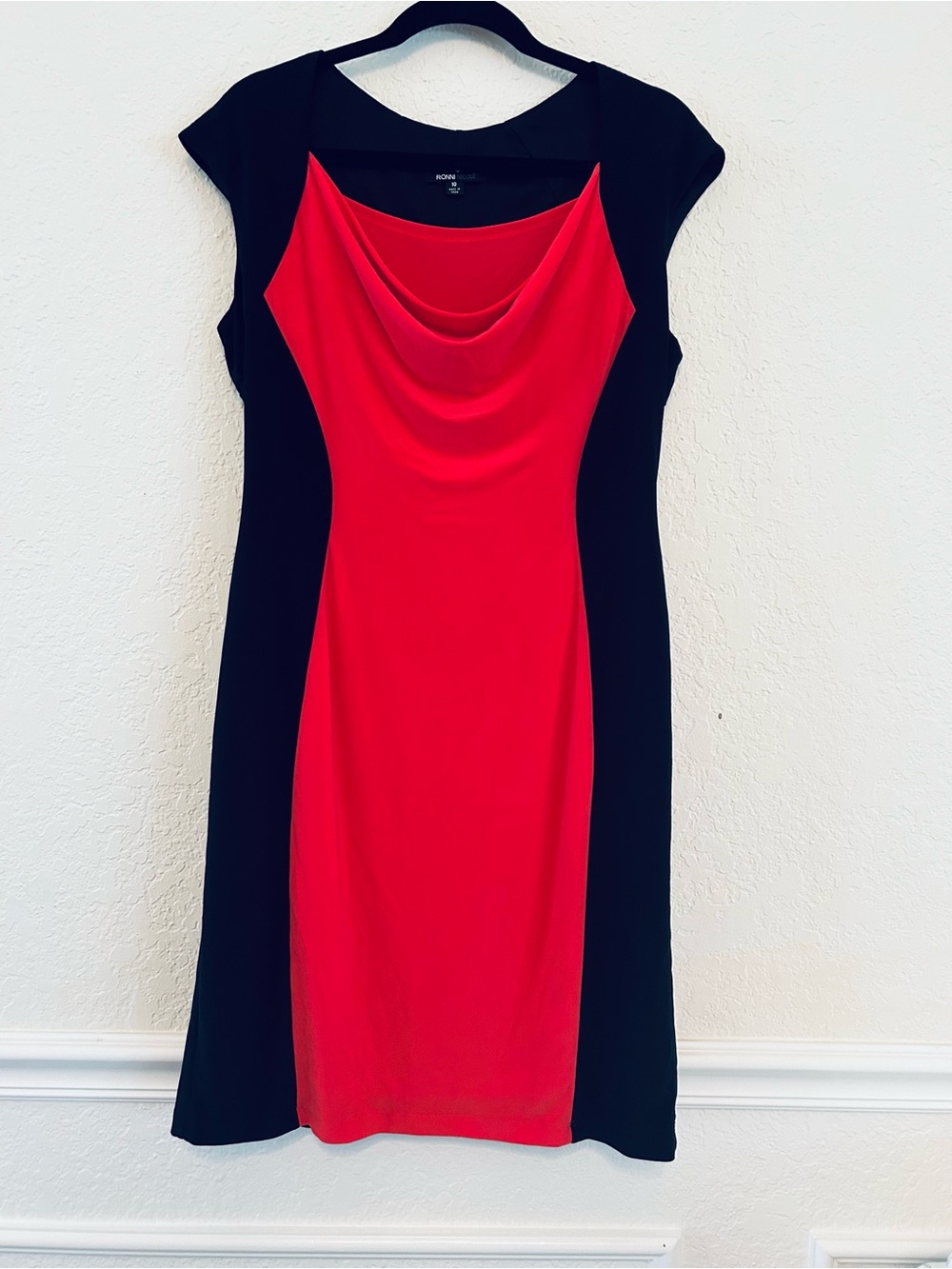 Ronni Nicole Black and Red Cowl Neck Sheath Dress